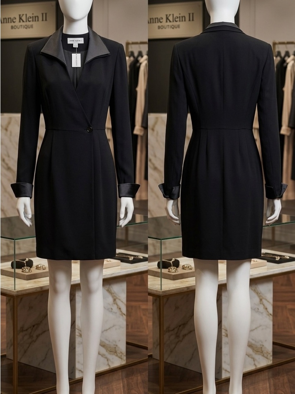 Anne Klein Black Long-Sleeve Tailored Ponte Dress